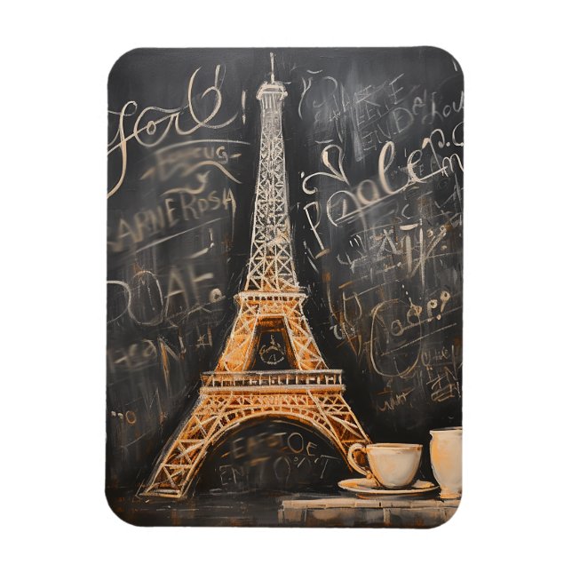 Chic Eiffel Tower Cafe Kaffeekarte Paris Magnet (Vertikal)