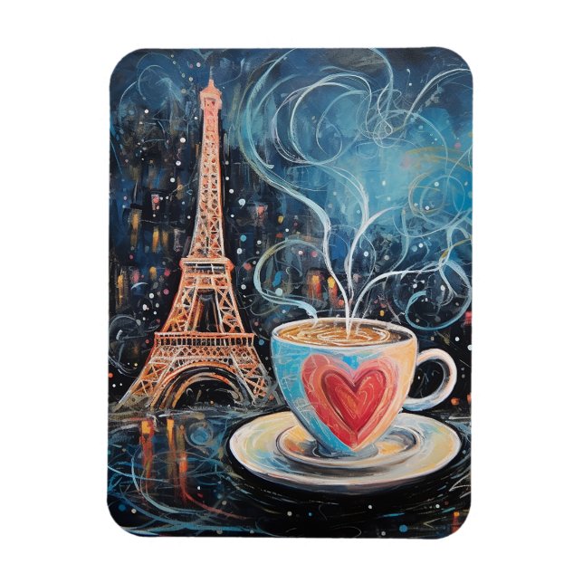Chic Eiffel Tower Heart Café Café Kaffee Chalk Par Magnet (Vertikal)
