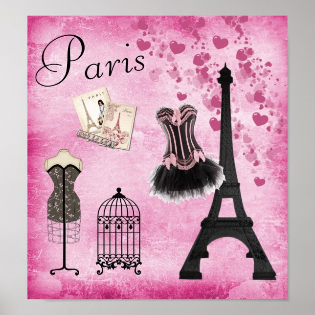 Chic Eiffel Tower Pink Paris Mode Poster (Vorne)