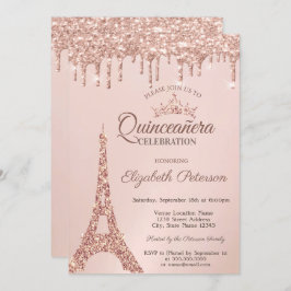 Chic Eiffel Tower, Rose Gold Tropfen Quinceañera Einladung