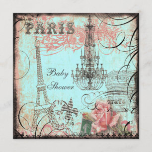 Chic Eiffelturm & Chandelier Baby Dusche Einladung
