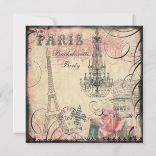 Chic Eiffelturm & Chandelier Junggeselinnen-Abschi Einladung