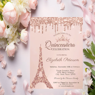 Chic Eiffelturm, Rose Gold Tropfen Quinceañera  Einladung