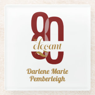 Chic Eighty & Elegant Ruby Red Gold 80. Geburtstag Glasuntersetzer