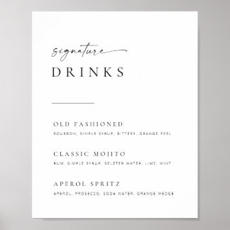 Chic + einfaches Skript Hochzeitssignatur Getränke Poster