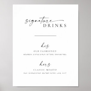 Chic + einfaches Skript Hochzeitssignatur Getränke Poster