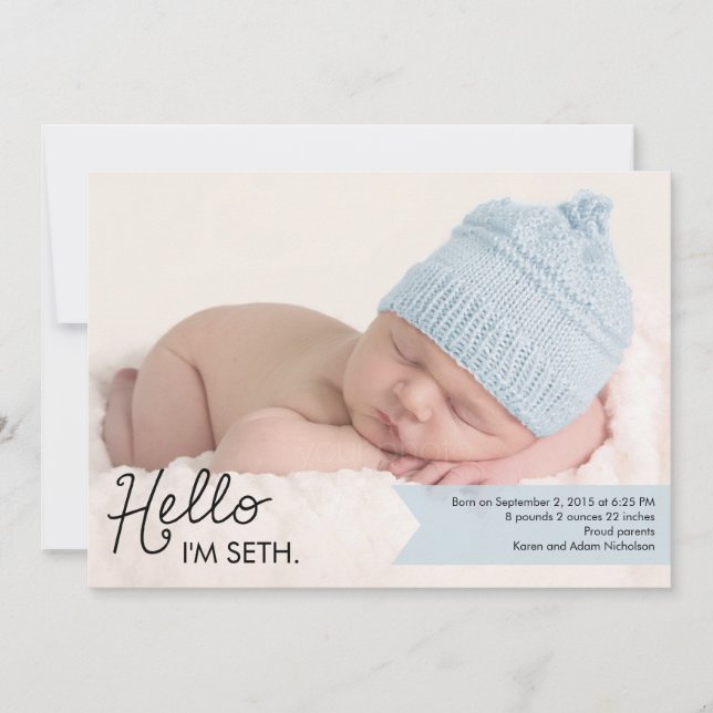 Chic Einführung Birth Announcement - Blue Ankündigung (Vorderseite)