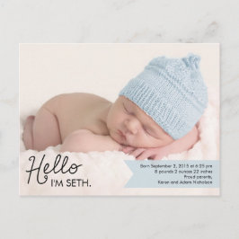 Chic Einführung Birth Announcement - Blue Ankündigungspostkarte