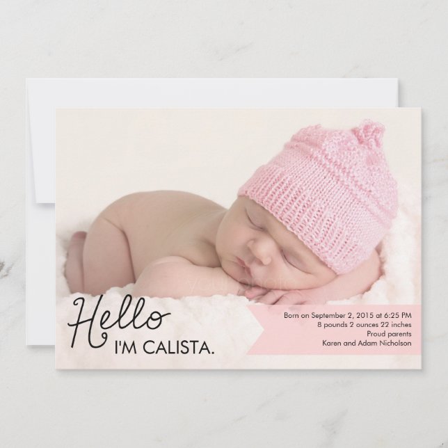 Chic Einführung Birth Announcement - Rosa Ankündigung (Vorderseite)