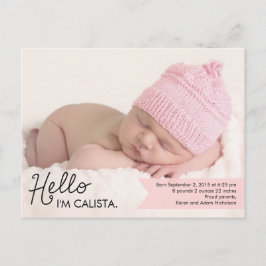 Chic Einführung Birth Announcement - Rosa Ankündigungspostkarte