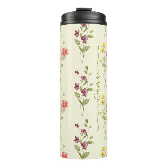 Chic & Einzigartig: personalisiertes Blumendesign  Thermosbecher (Vorderseite)