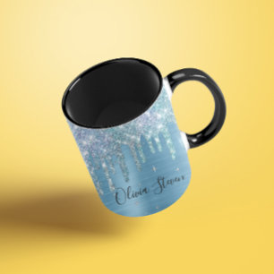 Chic eisblaues Aqua-glitzerndes Monogramm Tasse