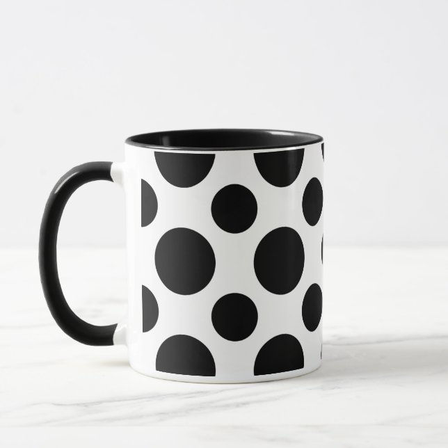 Chic Elegance: Black Polka Dot 11oz Keramik Tasse (Links)