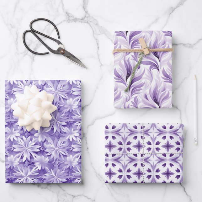 Chic Elegance Holiday: Pastell Lila & White Geschenkpapier Set (Vorderseite)
