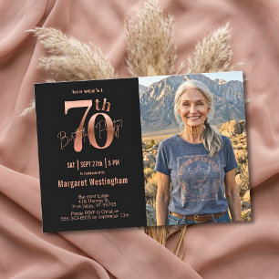 Chic Elegance Rose Gold Foto 70. Geburtstag Einladung