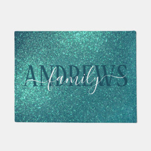 Chic Elegant Aquamarin Blue Funkelnd Glitzer Monog Fußmatte