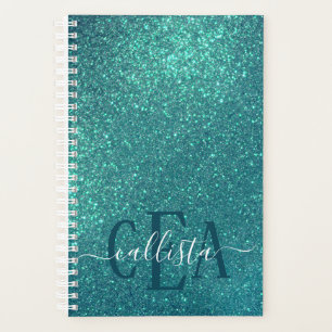 Chic Elegant Aquamarin Blue Funkelnd Glitzer Monog Planer