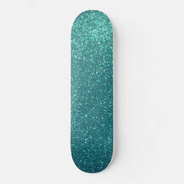 Chic Elegant Aquamarin Blue Funkelnd Glitzer Skateboard (Vorderseite)