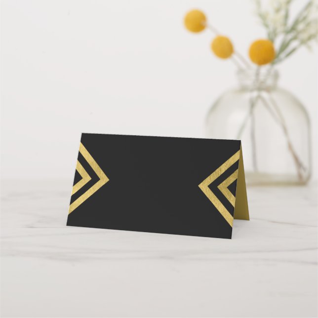 Chic Elegant Black and Imitats Gold Geometric Platzkarte (Vorderseite)