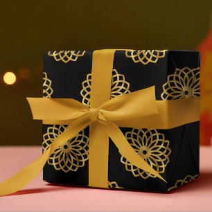 Chic Elegant Black & Gold Mandala Geschenkpapier
