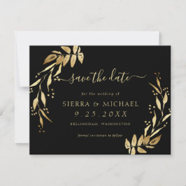 Chic Elegant Black Golden Foliage Save the Date Einladung