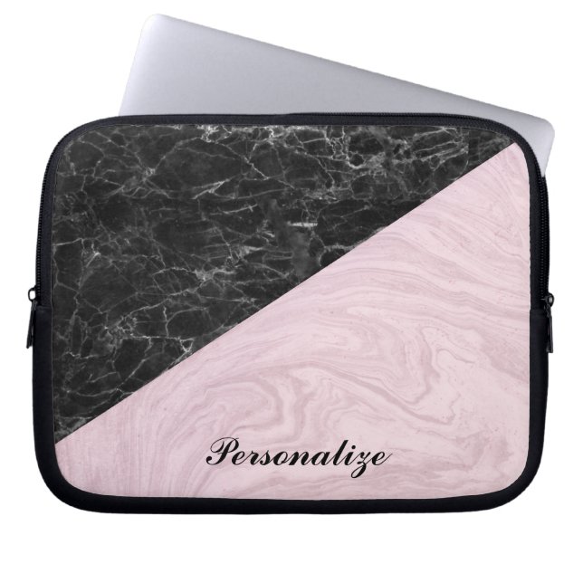Chic Elegant Black Pink Marmor personalisieren Laptopschutzhülle (Vorderseite)