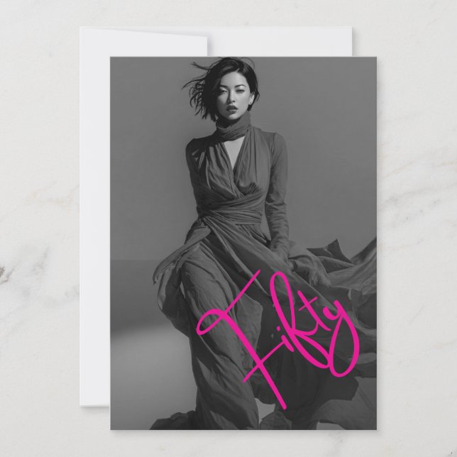 Chic Elegant Black & Pink Photo 50th Birthday  Einladung (Vorderseite)