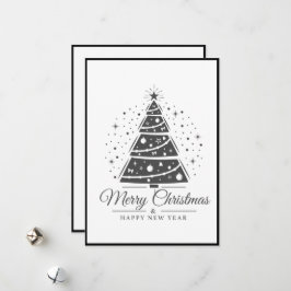 Chic Elegant Black White Merry Christmas Tree Feiertagskarte