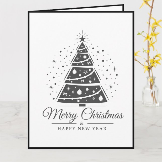 Chic Elegant Black White Merry Christmas Tree      Karte (Gelbe Blume)