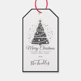 Chic Elegant Black White Script Christmas Tree Geschenkanhänger