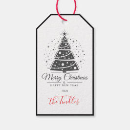 Chic Elegant Black White Script Christmas Tree Geschenkanhänger