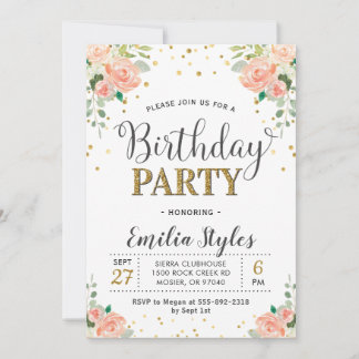 Chic Elegant Bläserpeony Ladys Women Birthday Einladung