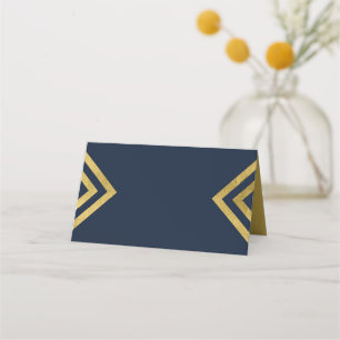 Chic Elegant Blau und Imitats Gold Geometric Platzkarte