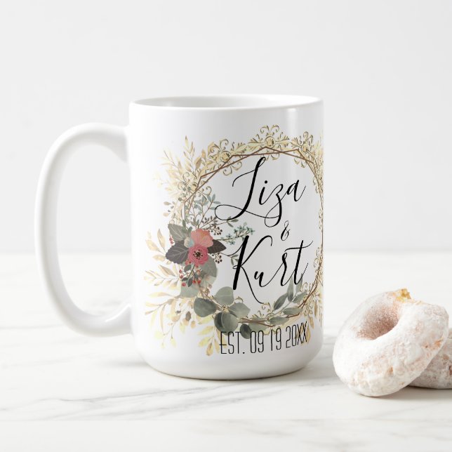 Chic Elegant Blumenzeremonie Personalisiert Kaffeetasse (Mit Donut)