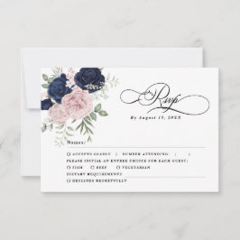 Chic Elegant Blush Navy Blue Wedding RSVP Karte