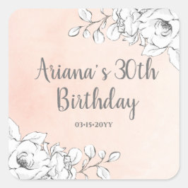Chic Elegant Blush Pink White Floral Geburtstag Quadratischer Aufkleber