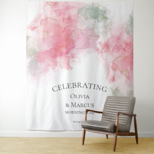 Chic Elegant Blush Rose Pink Pale Sage Wedding Ges Wandteppich