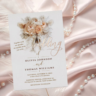 Chic Elegant Boho Style Blumenschrift Wedding Folieneinladung