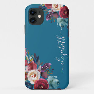 Chic Elegant Burgundy Pink Navy Blumenname Case-Mate iPhone Hülle