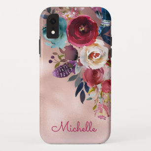 Chic Elegant Burgundy Pink Navy Blumenname Case-Mate iPhone Hülle