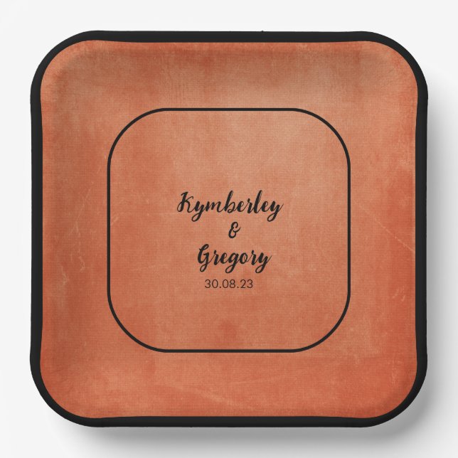Chic Elegant Burnt Orange Black Name Pappteller (Vorderseite)