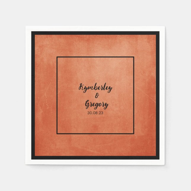 Chic Elegant Burnt Orange Black Name Serviette (Vorderseite)