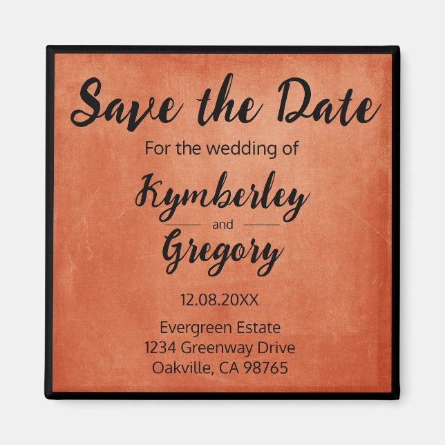 Chic Elegant Burnt Orange Black Save the Date Magnet (Vorne)