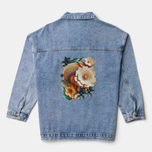 Chic, Elegant Creams & Leder Blume-Look Jeansjacke