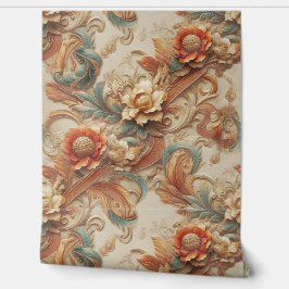 Chic, Elegant Creams & Leder Blume-Look Tapete