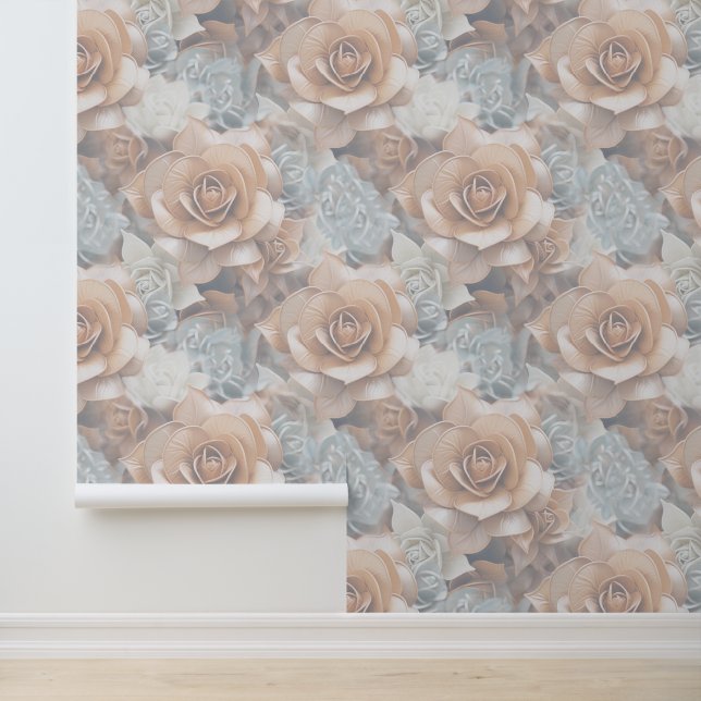 Chic, Elegant Creams & Leder Blume-Look Tapete (Anwendung)