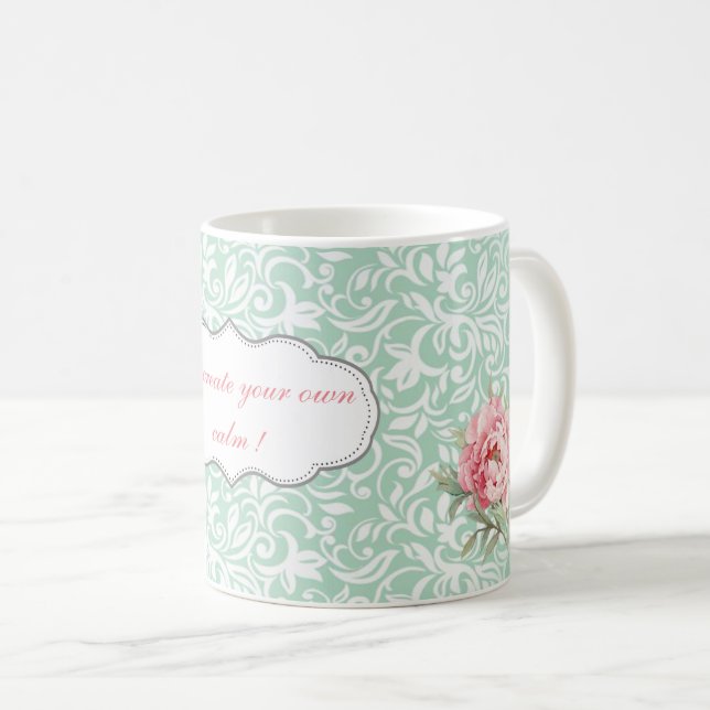 Chic Elegant Damask, Rose, Motivierend Nachricht Tasse (VorderseiteRechts)