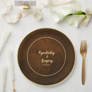 Chic Elegant Dark Brown Textured Gold Akzent Pappteller