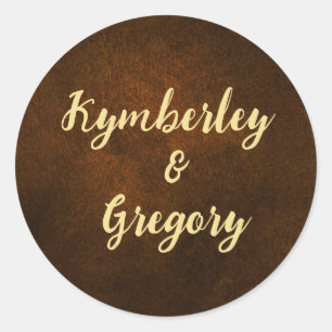 Chic Elegant Dark Brown Textured Gold Akzent Runder Aufkleber