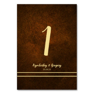 Chic Elegant Dark Brown Textured Gold Tischnummer